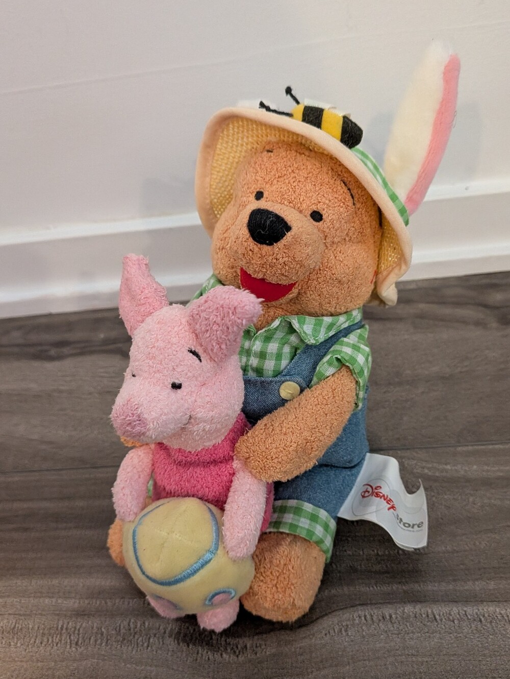 Disney Store Winnie The Pooh Farmer 8" Plush Bunny Ears Piglet - Vintage